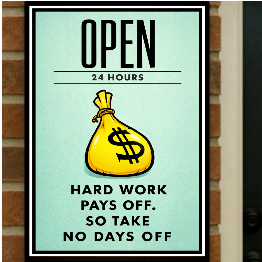 Open 24 Hours Hustle Sign – Hard Work Pays Off Wall Art – 13x19 Laminated Motivational Poster