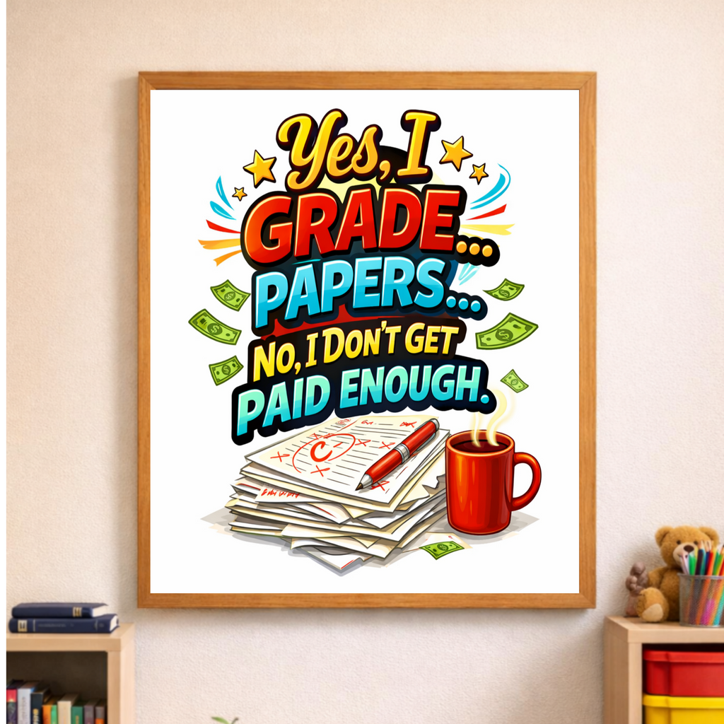 Funny Teacher Sign Grading Papers Humor Classroom Decor 13x19 Laminated Teacher Life Poster School Wall Art