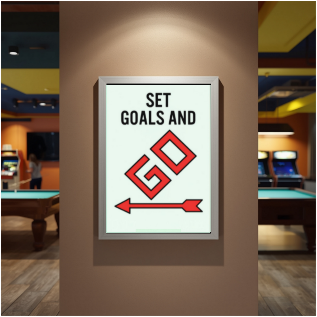 Set Goals and Go Motivational Monopoly Laminated or Framed Print – Success Mindset Wall Art for Entrepreneurs