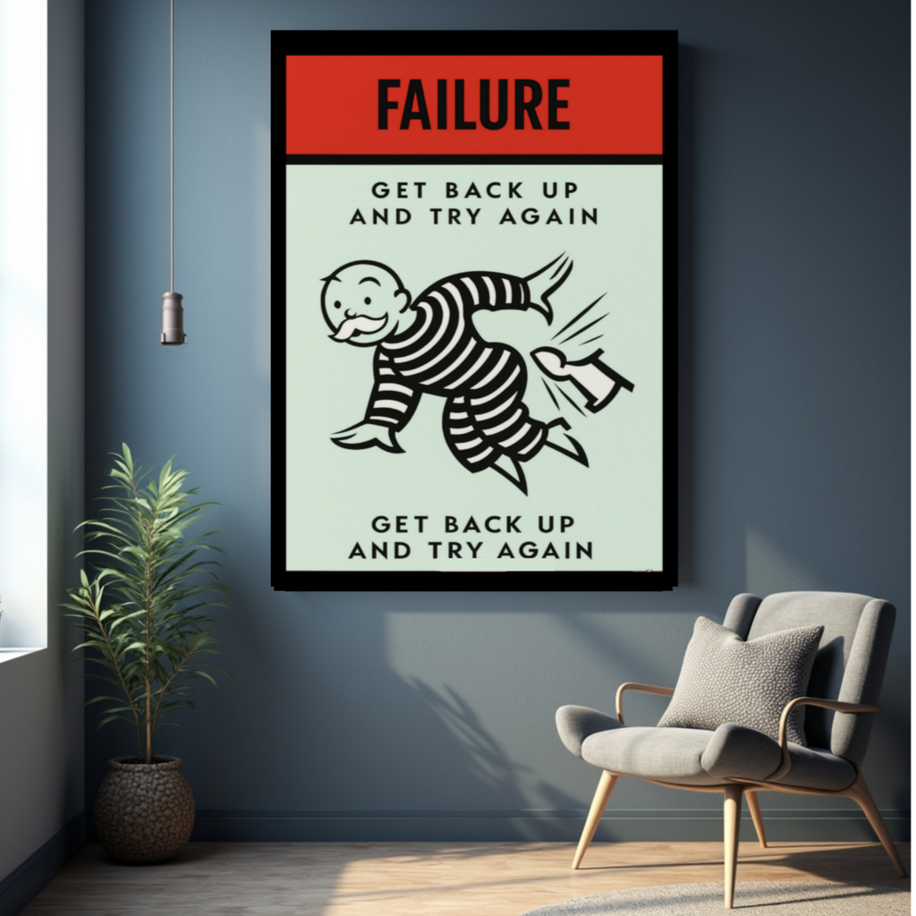 Failure Motivational Poster – Get Back Up and Try Again | Growth Mindset Wall Art 13x19in