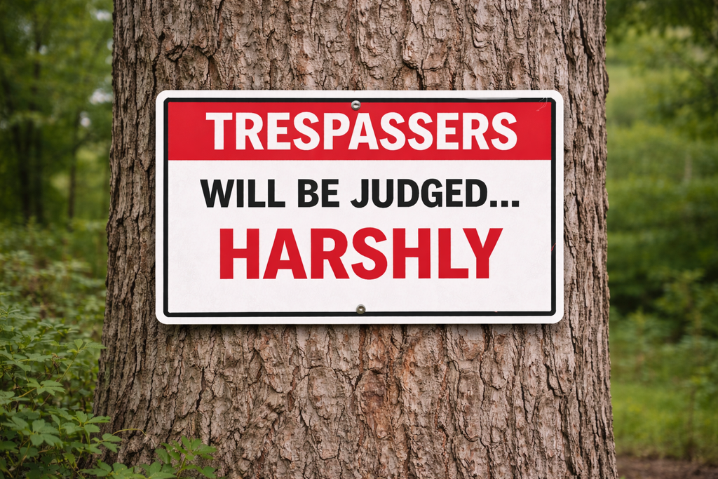 Trespassers Will Be Judged… Harshly Sign – 13x19 Laminated Warning Sign | Funny No Trespassing Sign | Fence, Gate, or Property Sign