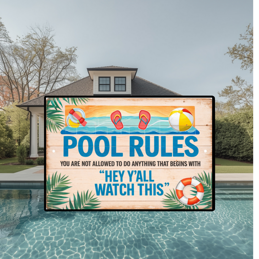 Funny Pool Rules Sign Hey Yall Watch This Sign 13x19 Laminated Backyard Pool Decor Humor Pool Safety Sign