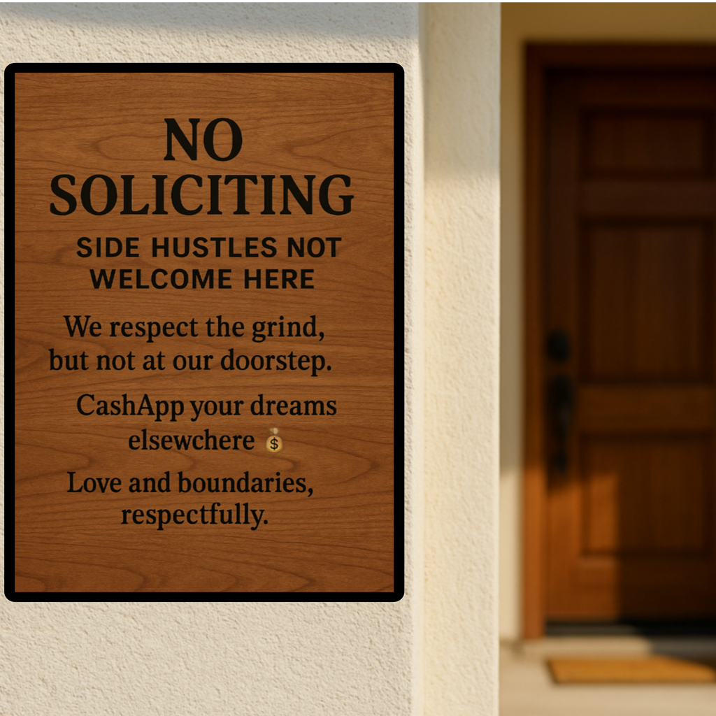 No Soliciting Side Hustles Sign – Funny Front Door Warning Sign | Home Privacy Decor 13x19in Laminated Print