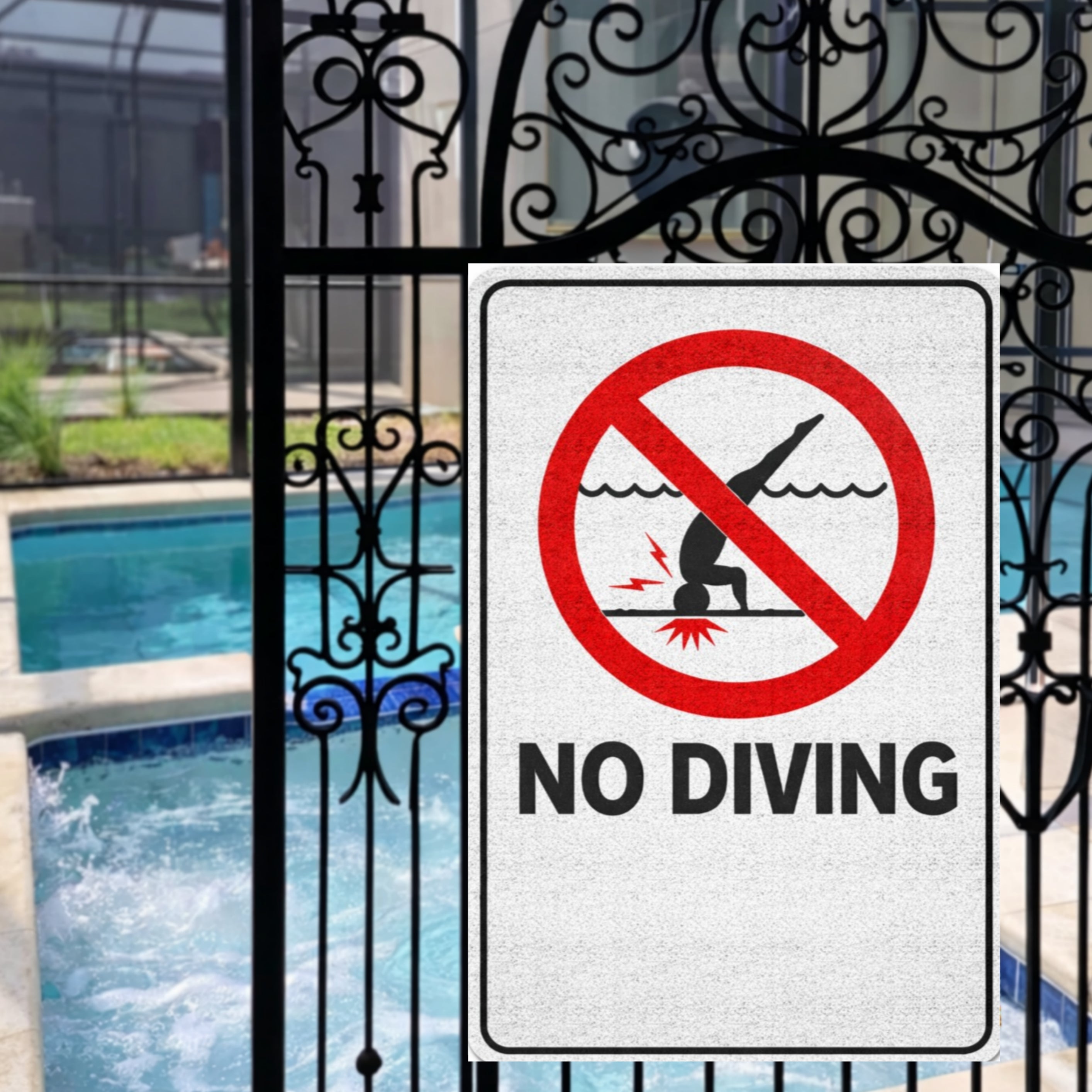 No Diving Pool Sign Safety Warning Poster 13x19 Laminated Pool Area Sign Outdoor Pool Rules Decor