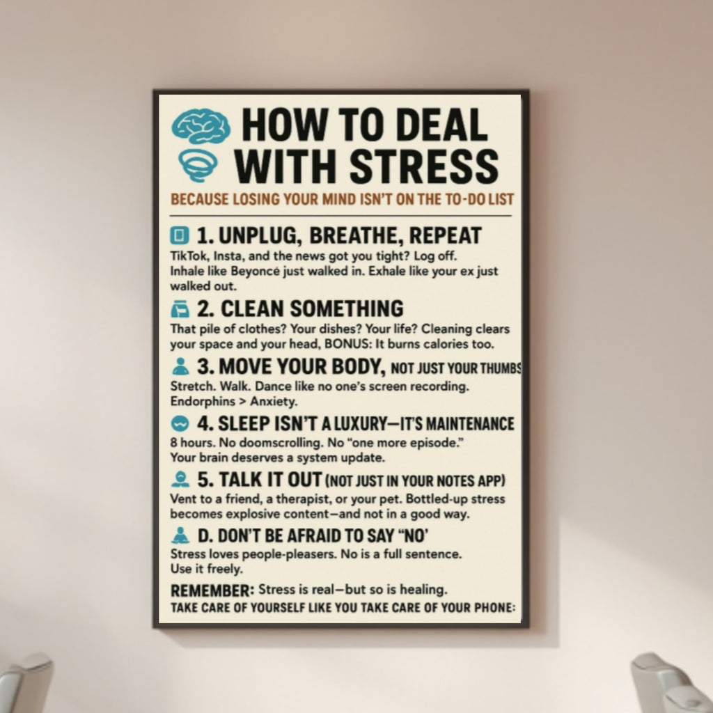 How To Deal With Stress Poster 13x19 Laminated Mental Health Wall Art Motivational Self Care Sign Anxiety Relief Decor Office Home