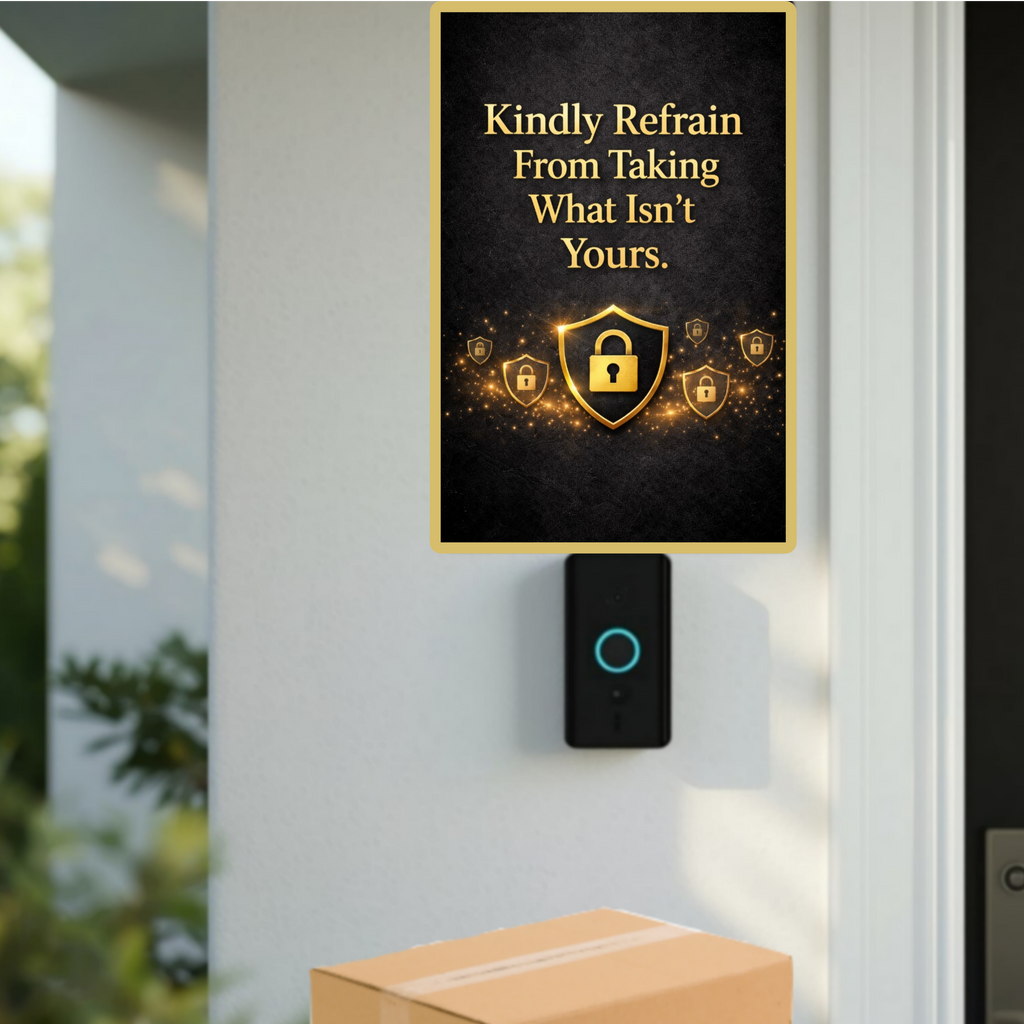 Luxury Security Sign 13x19 Laminated Gold Warning Sign Kindly Refrain From Taking What Isn’t Yours Porch Protection Sign
