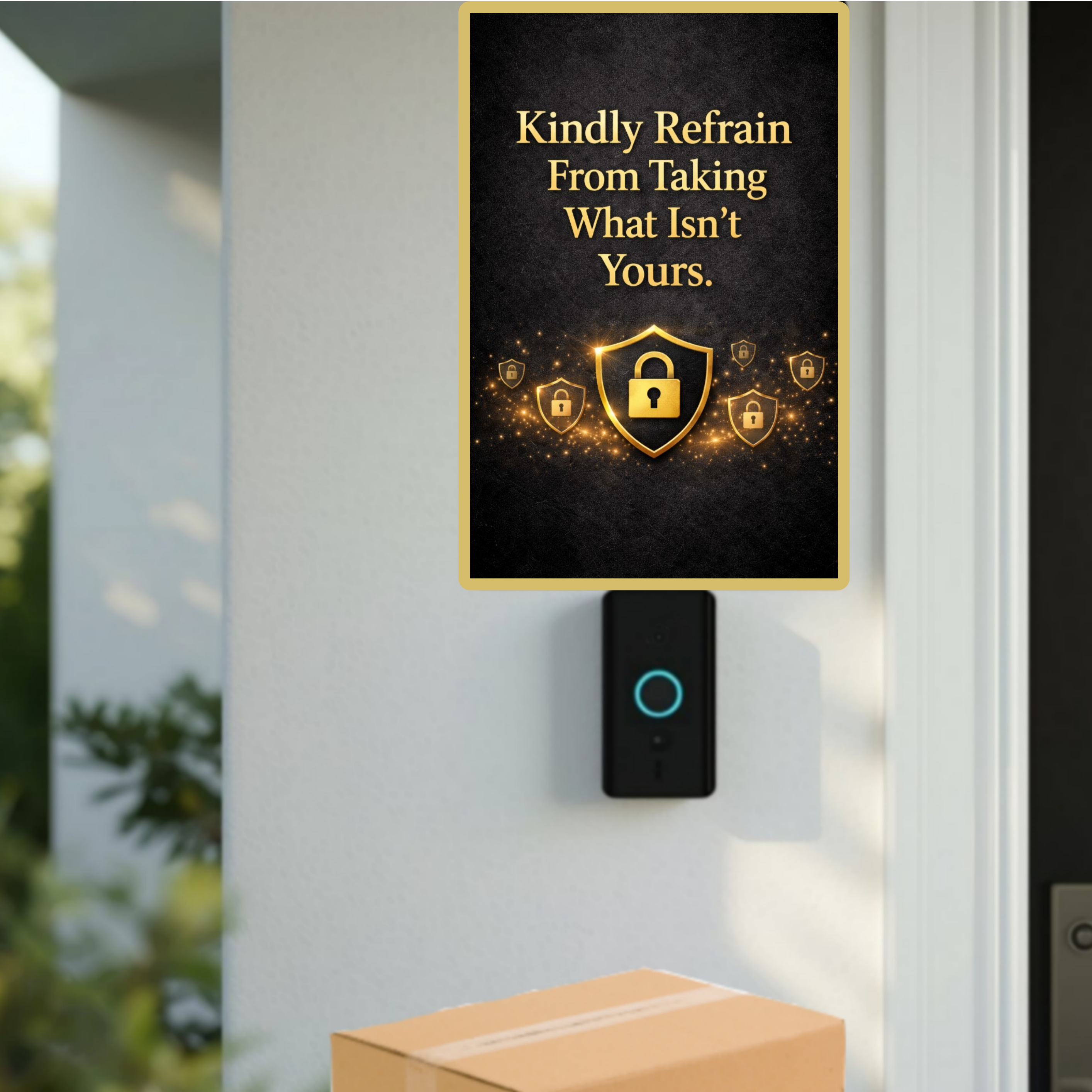 Luxury Security Sign 13x19 Laminated Gold Warning Sign Kindly Refrain From Taking What Isn’t Yours Porch Protection Sign