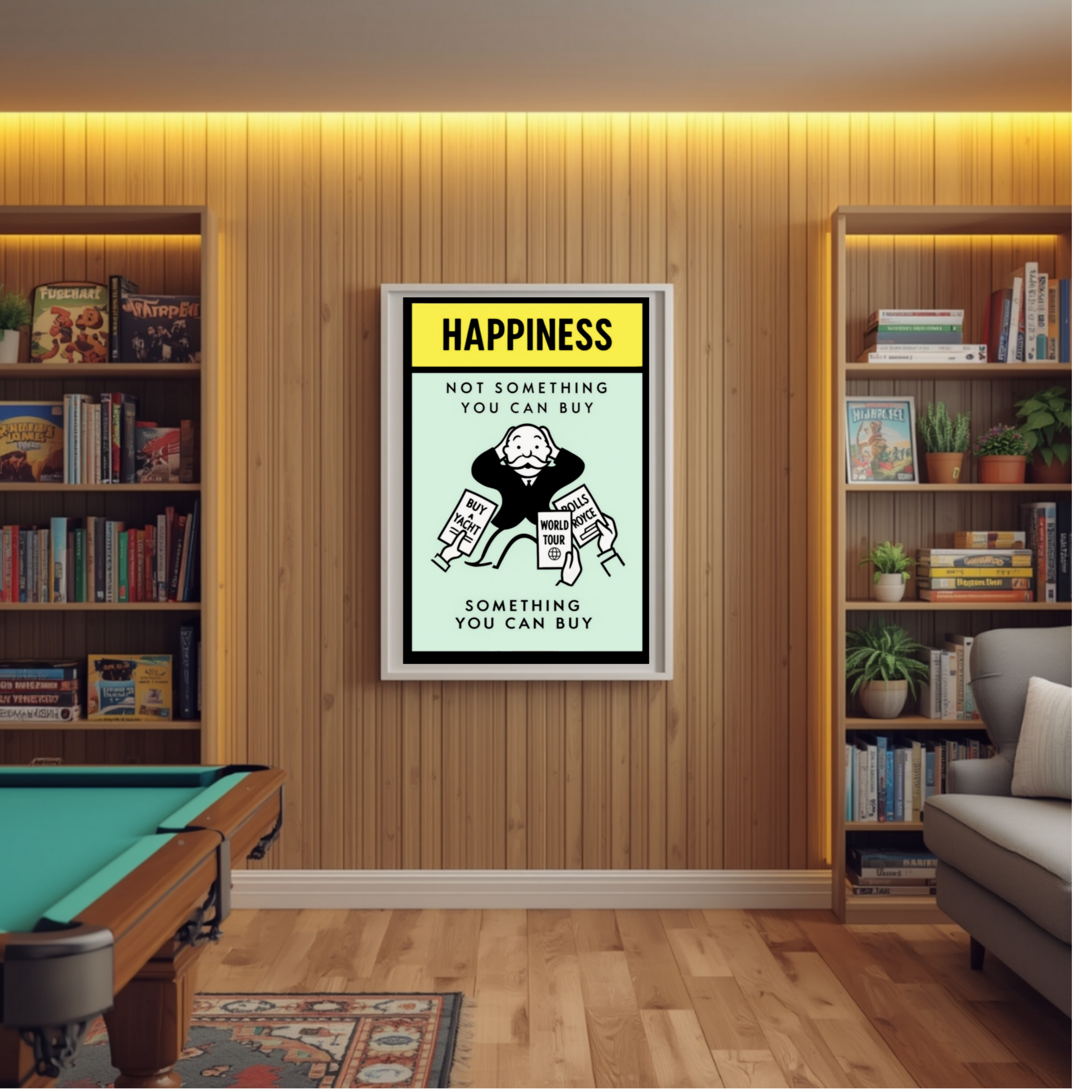 Monopoly Happiness LAMINATED PRINT – Not Something You Can Buy | Motivational Mindset Wall Art 13x19in