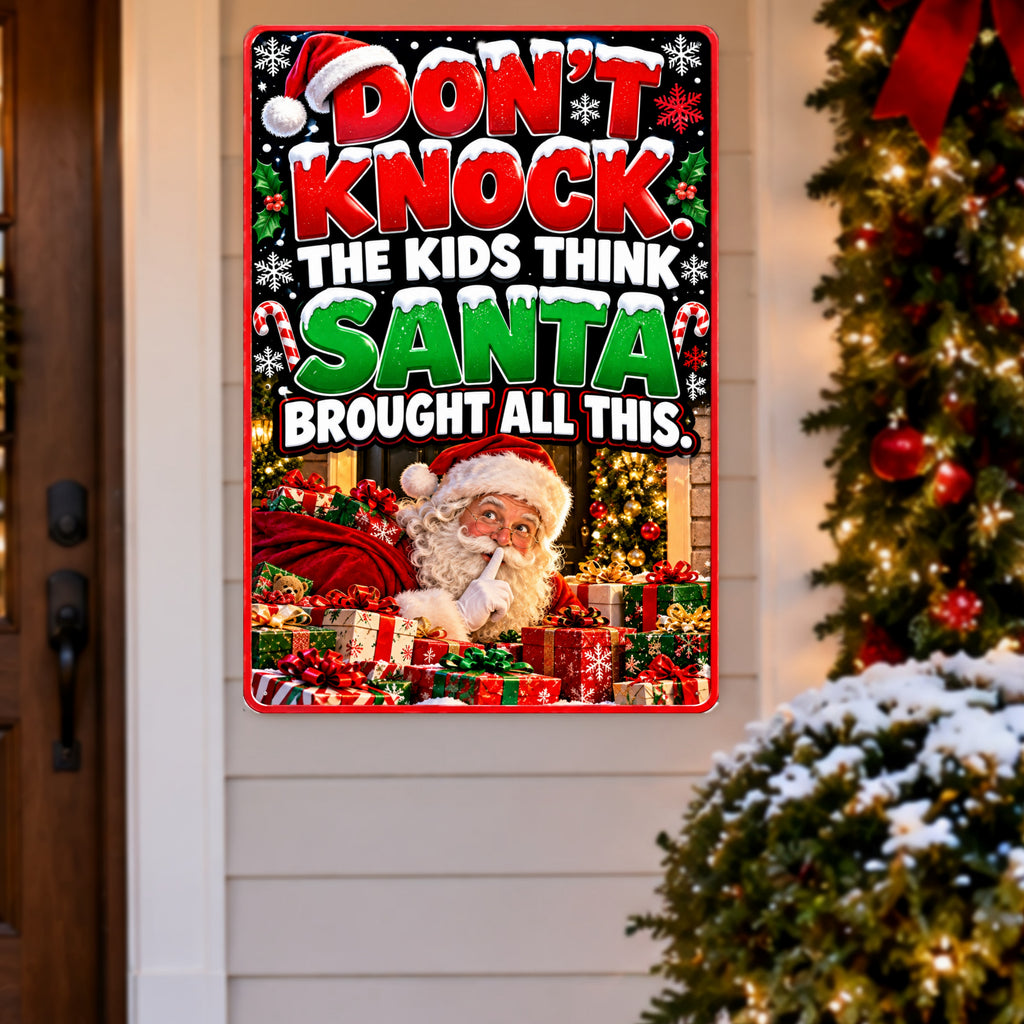 Funny Christmas Door Sign, Don’t Knock Santa 13x19 Laminated Holiday Home Decor