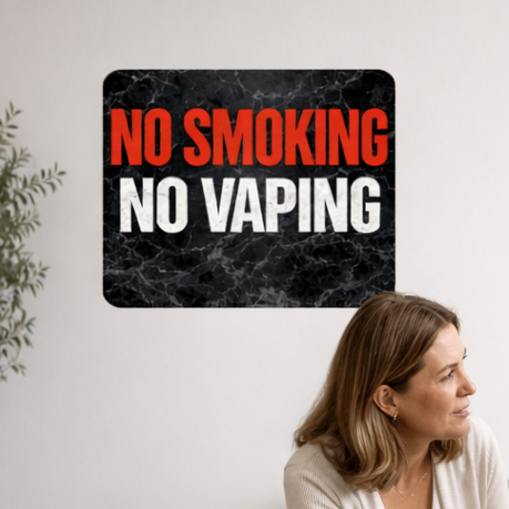 No Smoking No Vaping Sign – Modern Home No Smoking Sign, No Vape Allowed Wall Decor, Laminated Door Sign 6x9in 19x13in