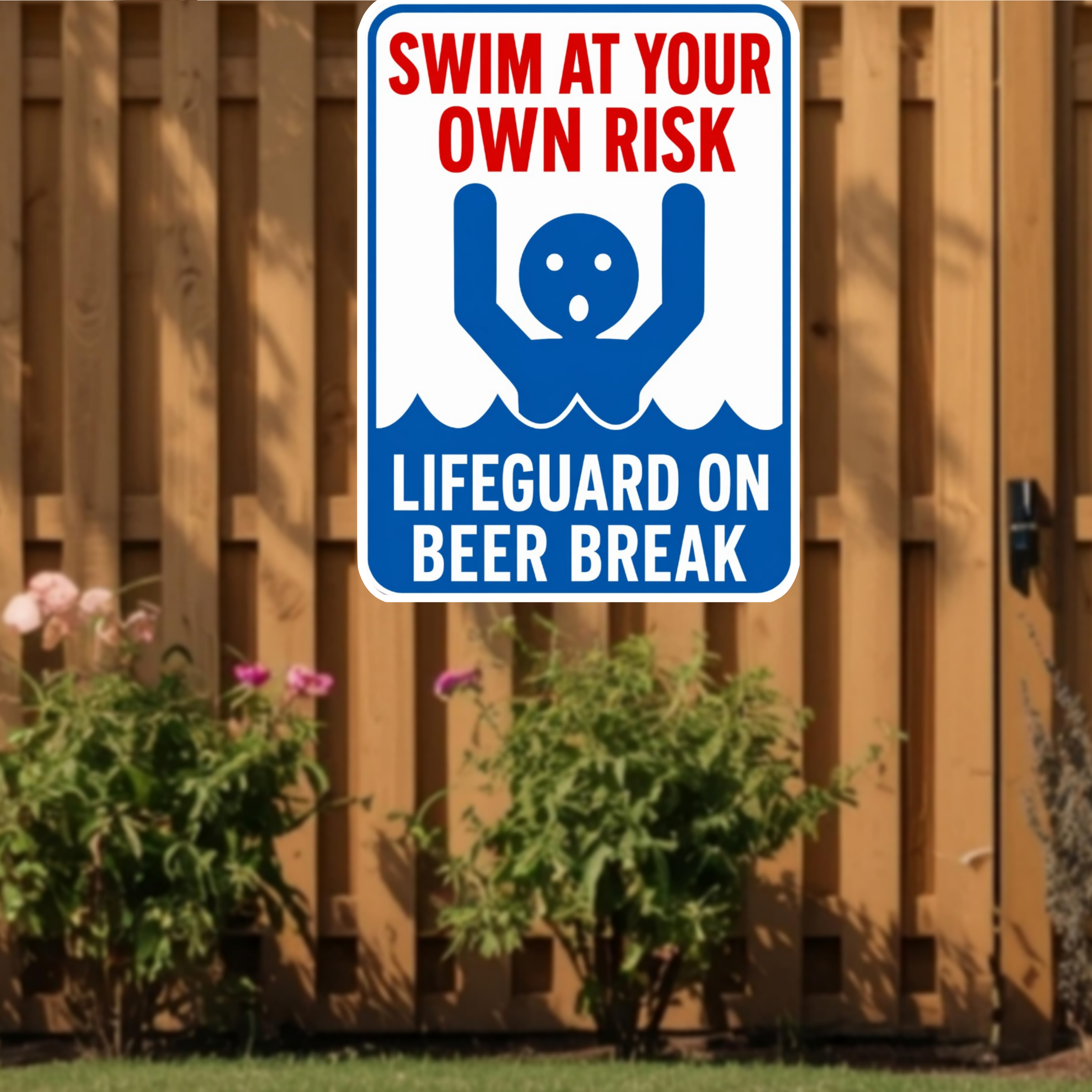 Swim At Your Own Risk Lifeguard On Beer Break Funny Pool Sign 13x19 Laminated Pool Decor Backyard Pool Rules Sign
