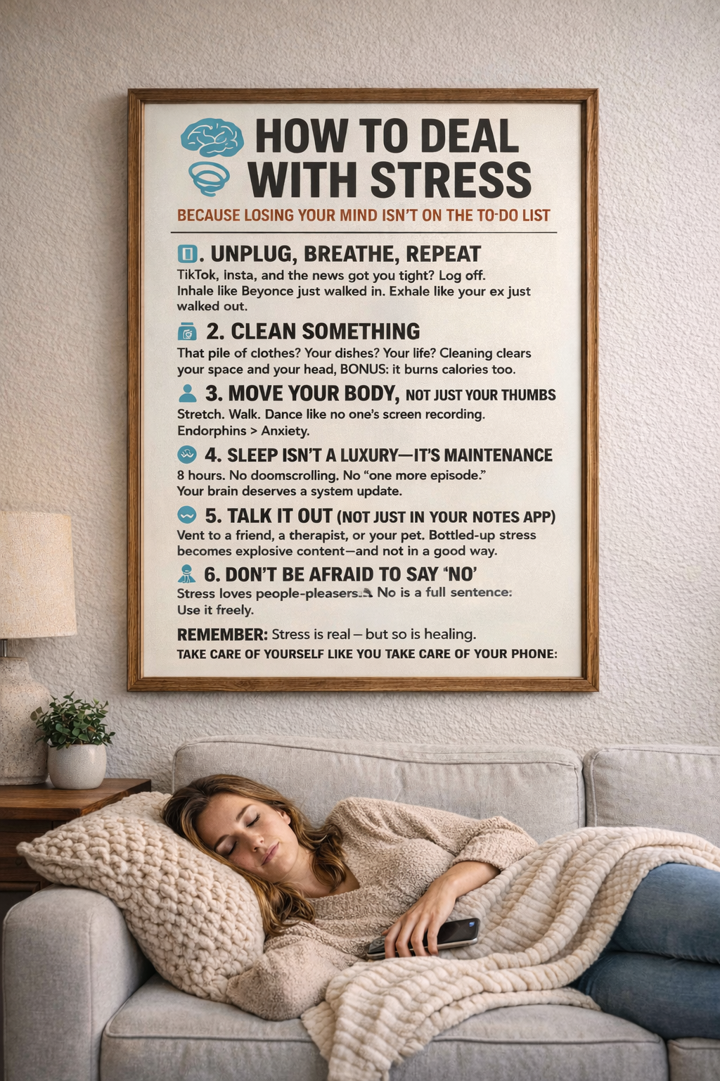 How To Deal With Stress Poster 13x19 Laminated Mental Health Wall Art Motivational Self Care Sign Anxiety Relief Decor Office Home