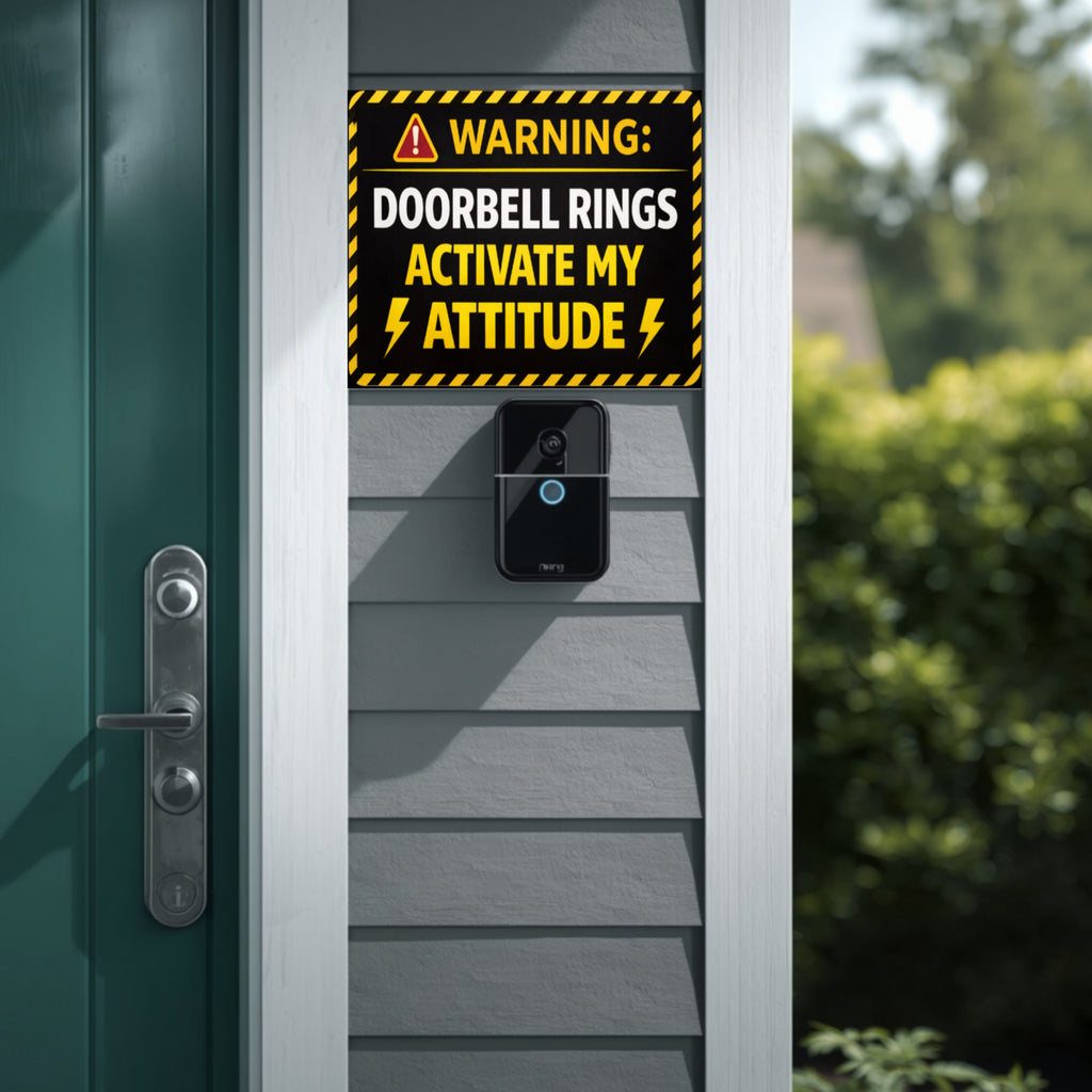 Warning Doorbell Rings Activate My Attitude Funny Door Sign Bold Caution Home Decor 5x9in