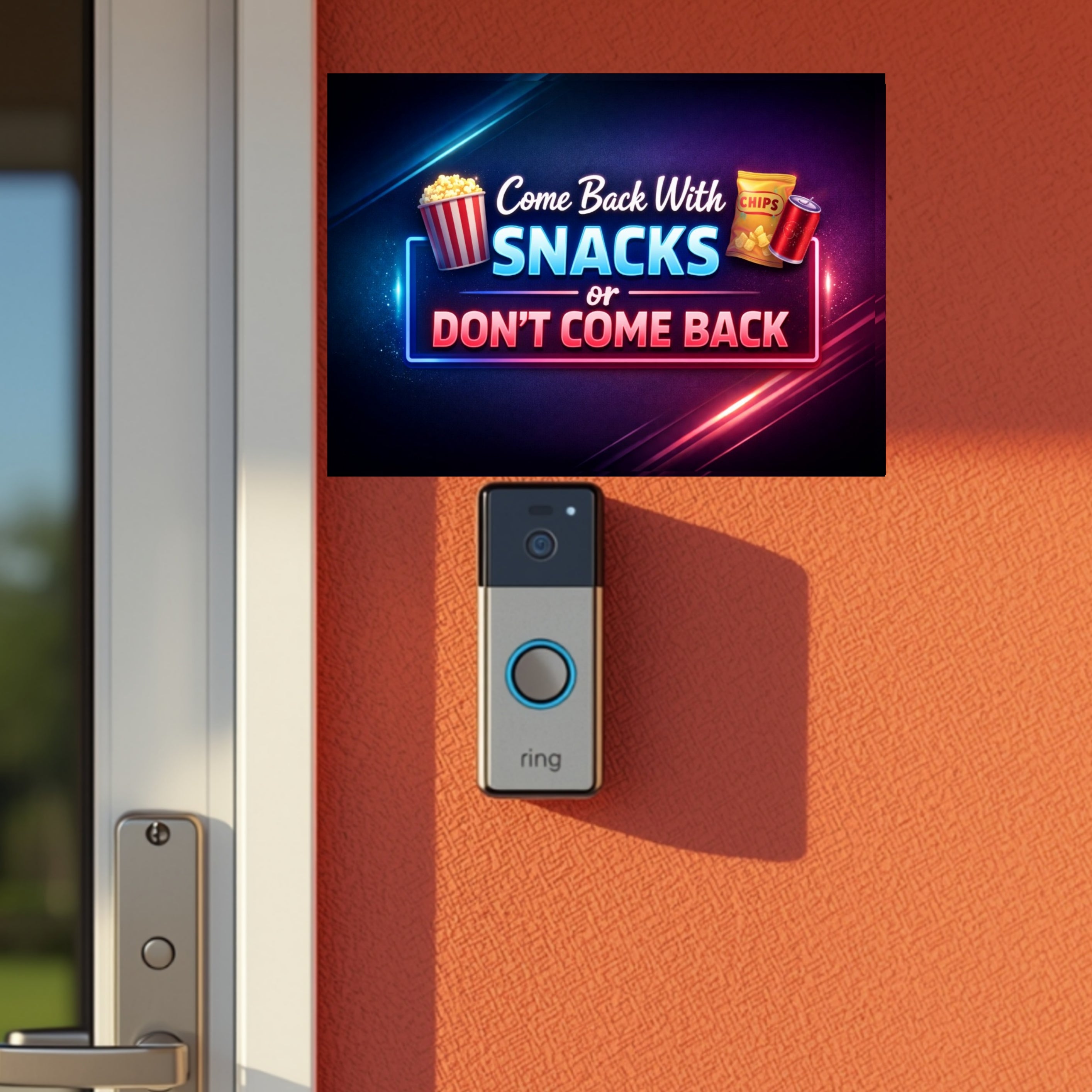 Funny No Soliciting Sign – “Come Back With Snacks or Don’t Come Back” | Do Not Knock Door Sign | Humorous Entryway Decor