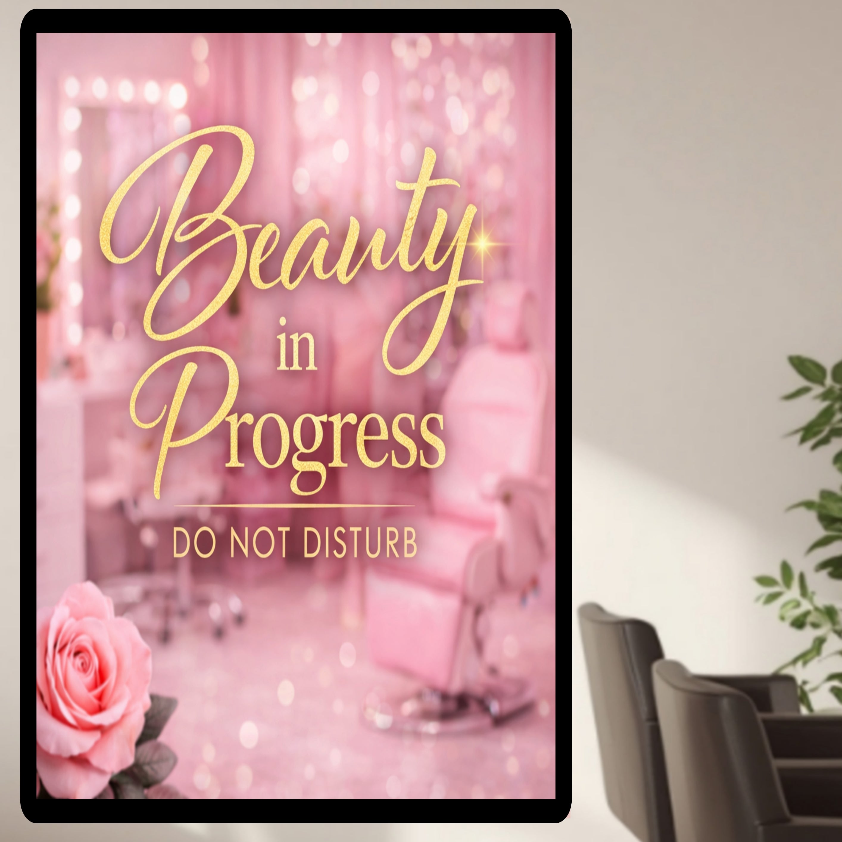 Beauty In Progress Sign Do Not Disturb Salon Decor 13x19 Laminated Spa Wall Art Beauty Room Sign Feminine Decor
