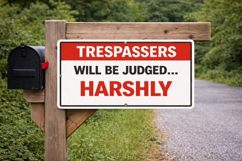 Trespassers Will Be Judged… Harshly Sign – 13x19 Laminated Warning Sign | Funny No Trespassing Sign | Fence, Gate, or Property Sign