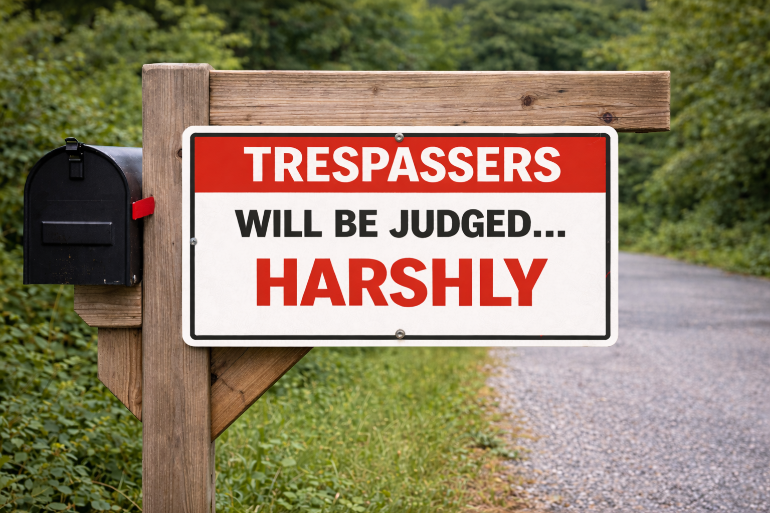 Trespassers Will Be Judged… Harshly Sign – 13x19 Laminated Warning Sign | Funny No Trespassing Sign | Fence, Gate, or Property Sign