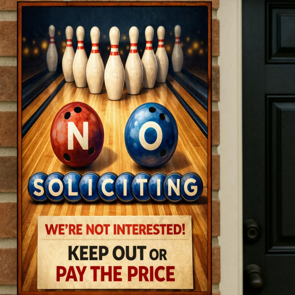 No Soliciting Bowling Sign Funny Door Sign Keep Out Or Pay The Price 13x19 Laminated Home Security Yard Sign Funny Warning Decor