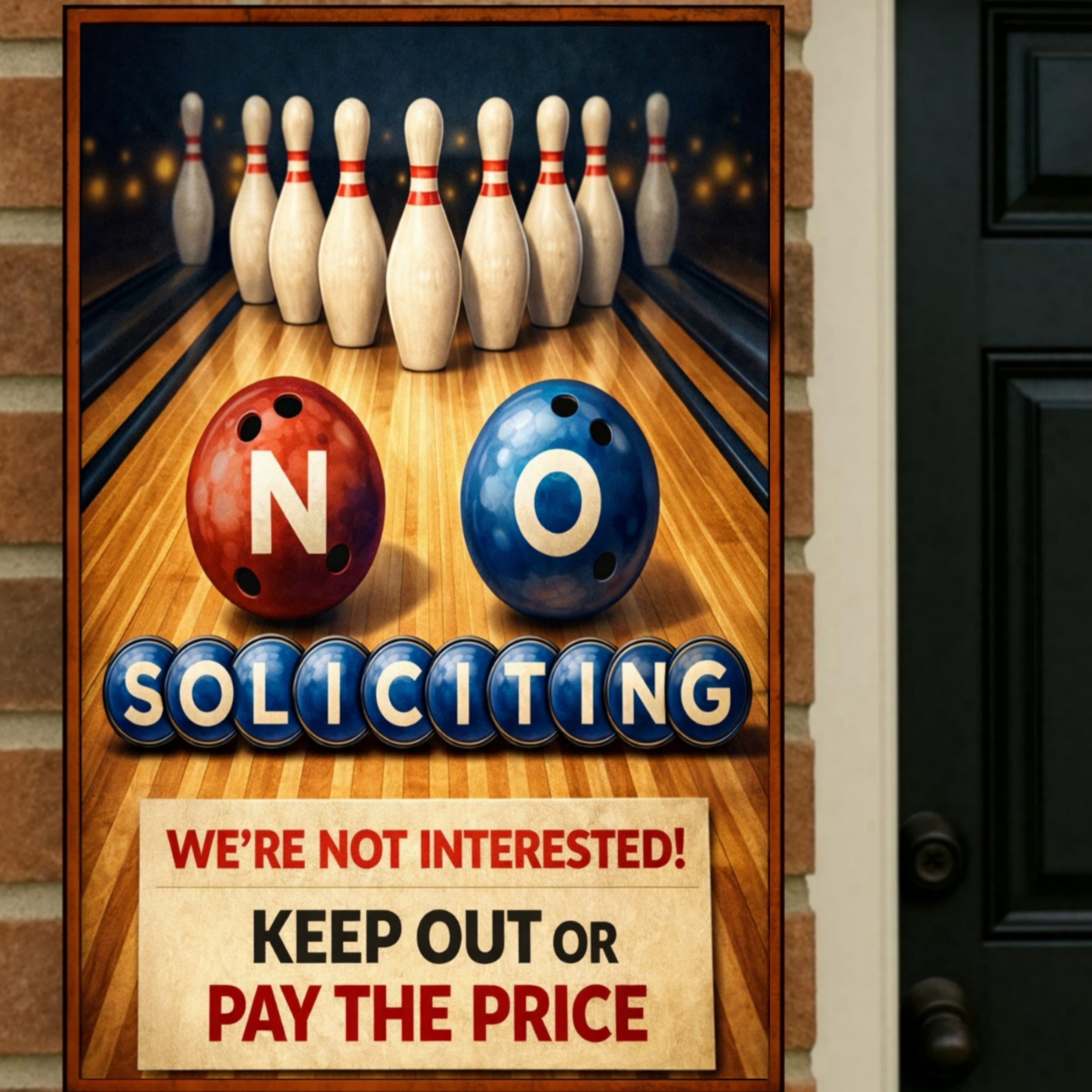 No Soliciting Bowling Sign Funny Door Sign Keep Out Or Pay The Price 13x19 Laminated Home Security Yard Sign Funny Warning Decor