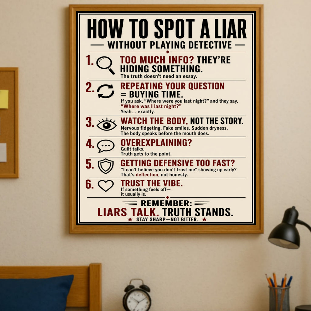 How To Spot A Liar Sign 13x19 Laminated Educational Poster Body Language Truth Detection Psychology Wall Art Mindset Sign