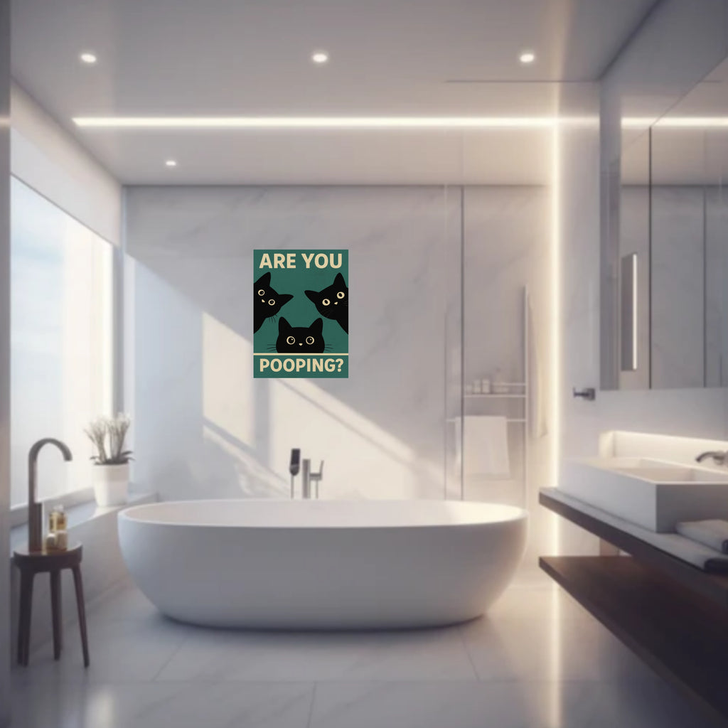 Are You Pooping? Funny Cat Bathroom Sign – Humor Wall Decor for Restroom or Guest Bathroom 13x19in