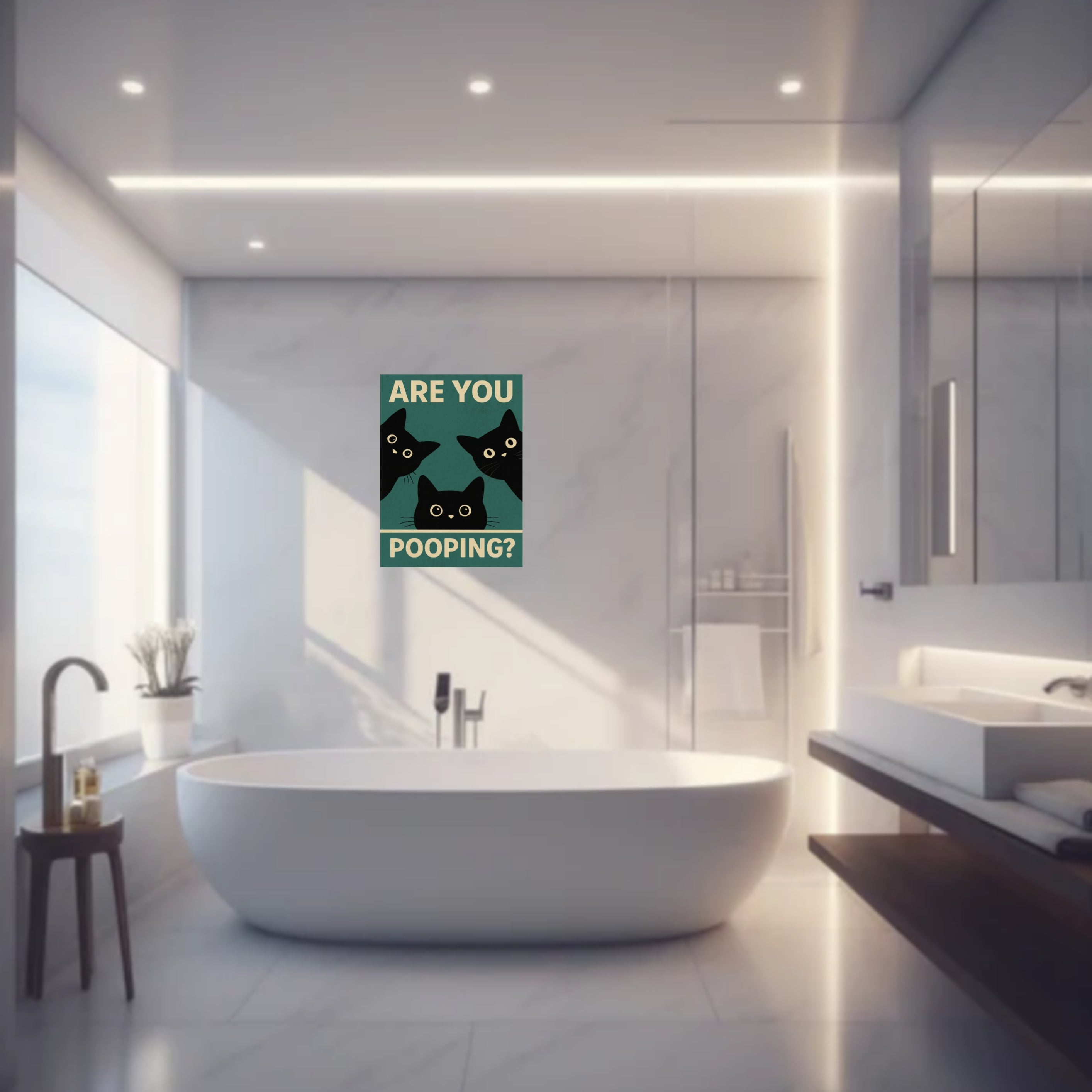 Are You Pooping? Funny Cat Bathroom Sign – Humor Wall Decor for Restroom or Guest Bathroom 13x19in
