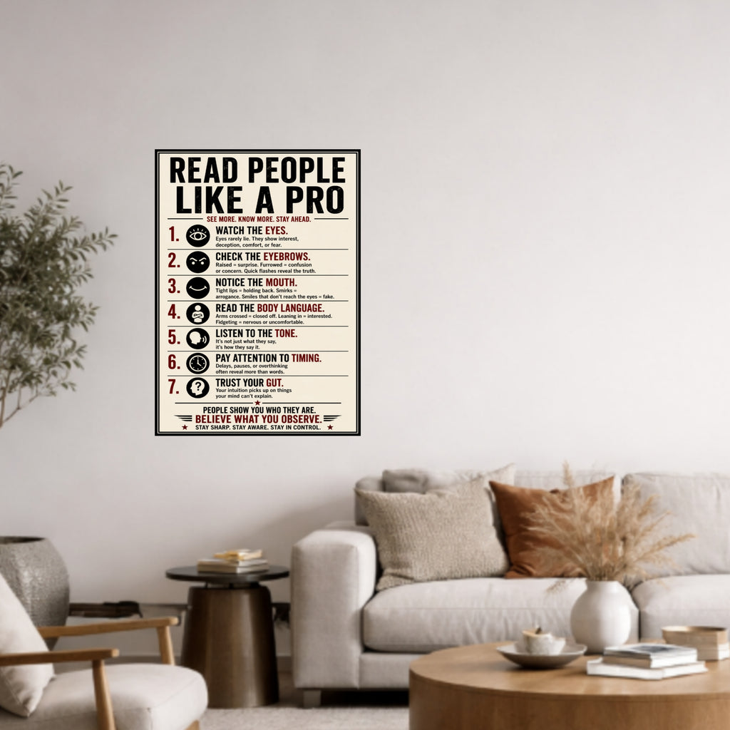 Read People Like A Pro Sign 13x19 Laminated Educational Poster Body Language Psychology Wall Art Self Awareness Mindset Sign