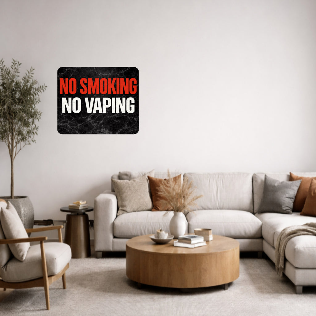 No Smoking No Vaping Sign – Modern Home No Smoking Sign, No Vape Allowed Wall Decor, Laminated Door Sign 6x9in 19x13in