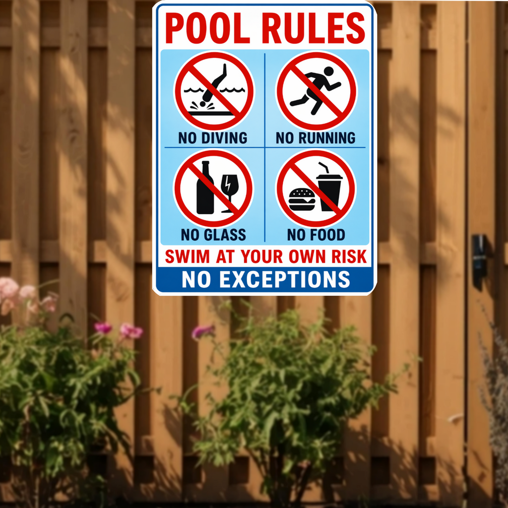 Pool Rules Sign No Diving No Running 13x19 Laminated Pool Safety Sign Backyard Pool Decor No Glass No Food Sign