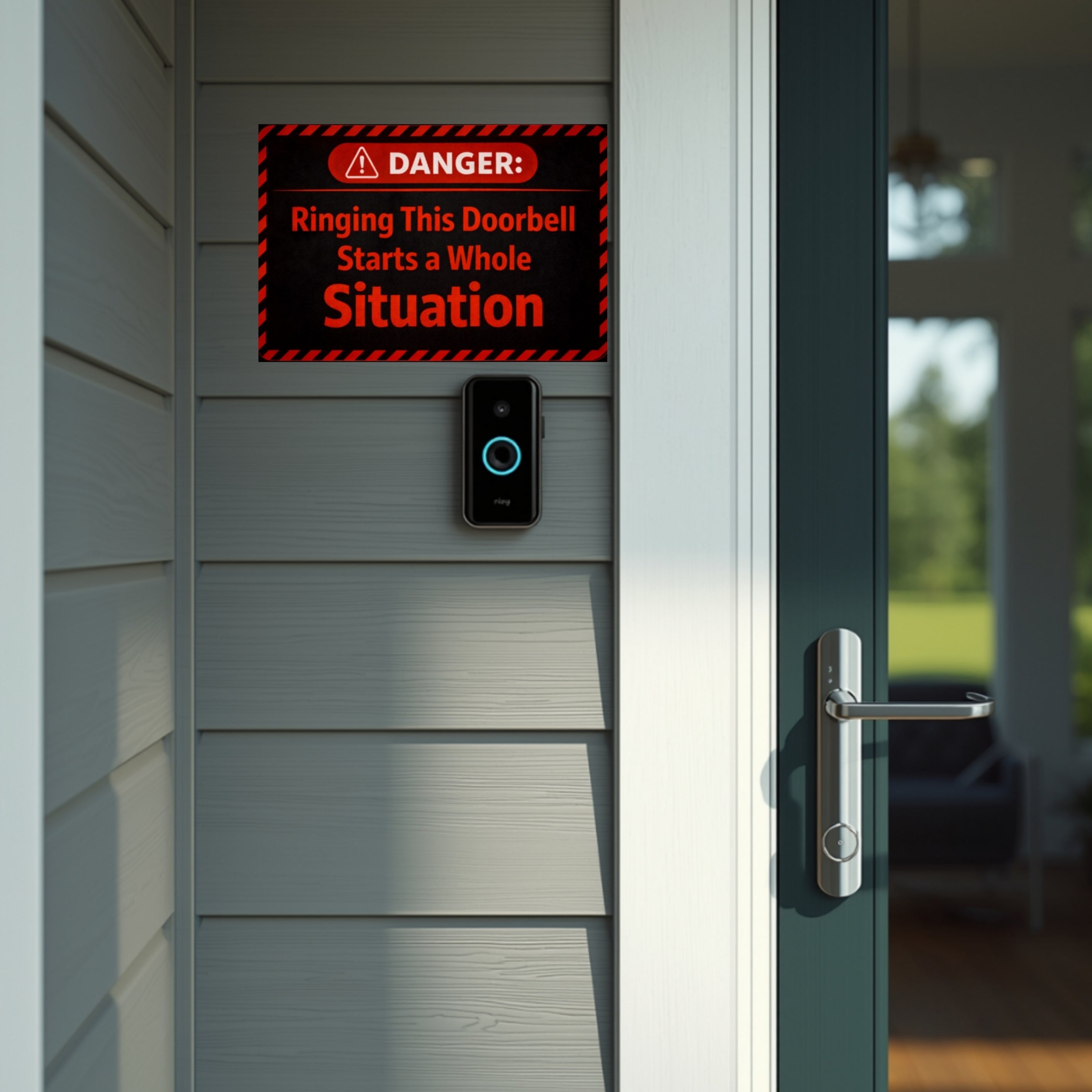 Danger Ringing This Doorbell Starts A Whole Situation Funny Warning Door Sign Bold Home Decor 5x9in
