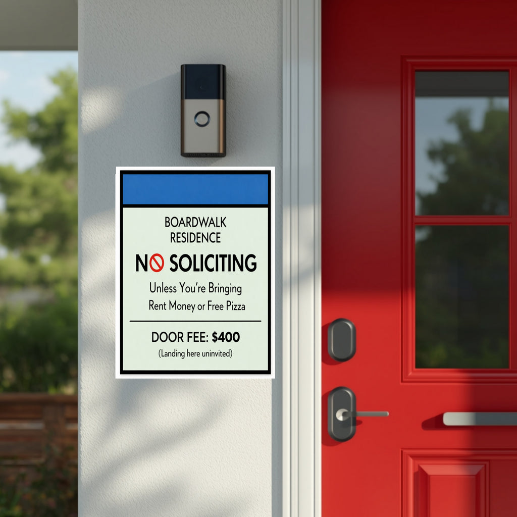 Boardwalk No Soliciting Sign – Funny Door Sign | “Unless You’re Bringing Rent or Pizza” | Modern Home Entry Decor