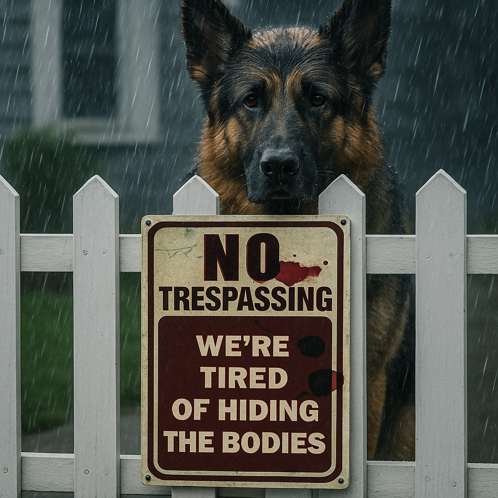 No Trespassing Sign – We’re Tired of Hiding the Bodies | Funny Warning Property Sign 19x13in