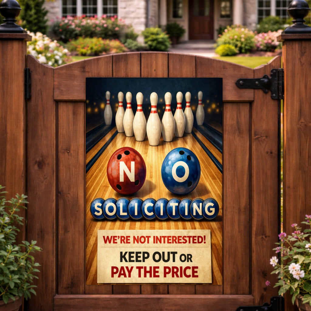 No Soliciting Bowling Sign Funny Door Sign Keep Out Or Pay The Price 13x19 Laminated Home Security Yard Sign Funny Warning Decor