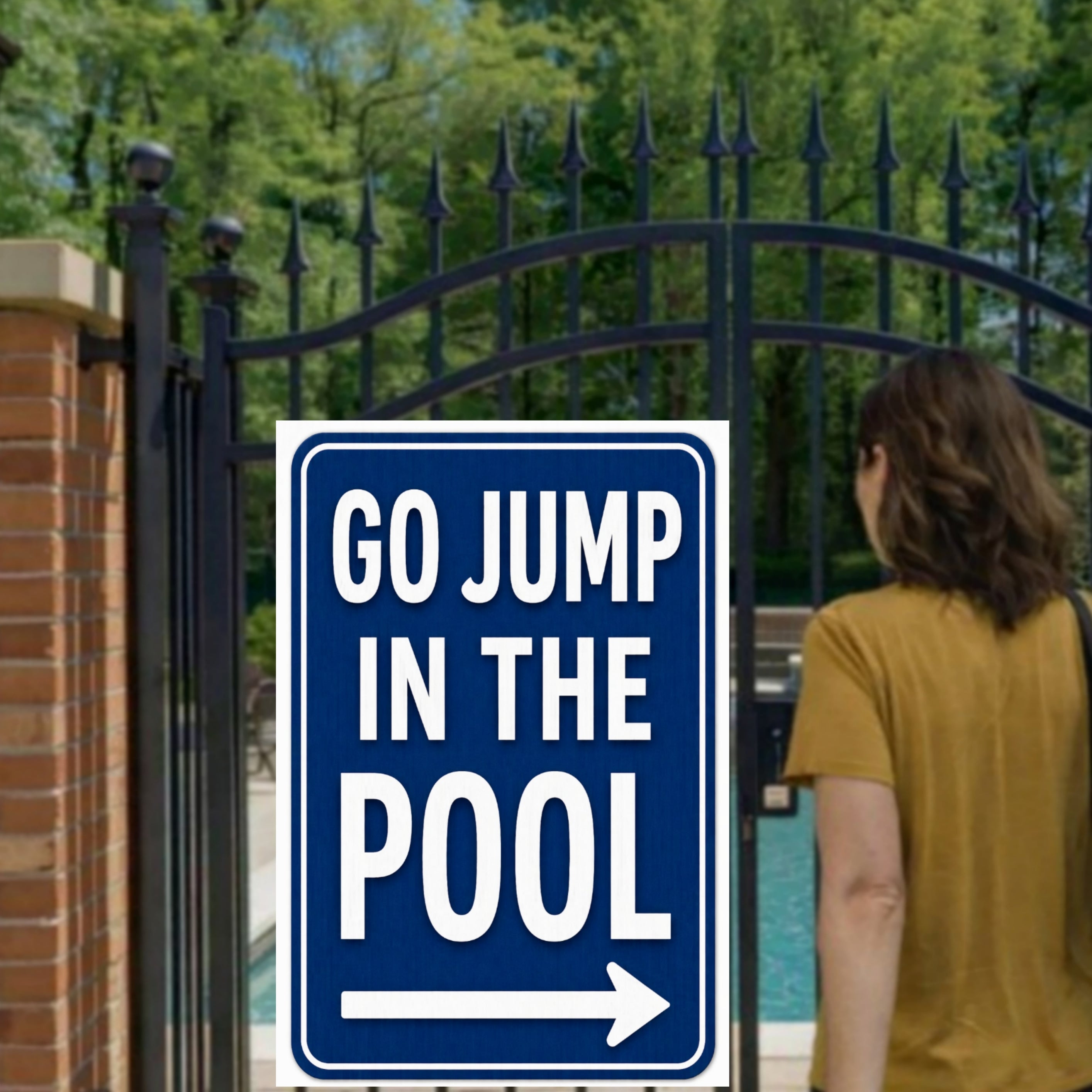 Go Jump In The Pool Sign 13x19 Laminated Pool Decor Funny Backyard Pool Sign Poolside Wall Art Summer Patio Decor