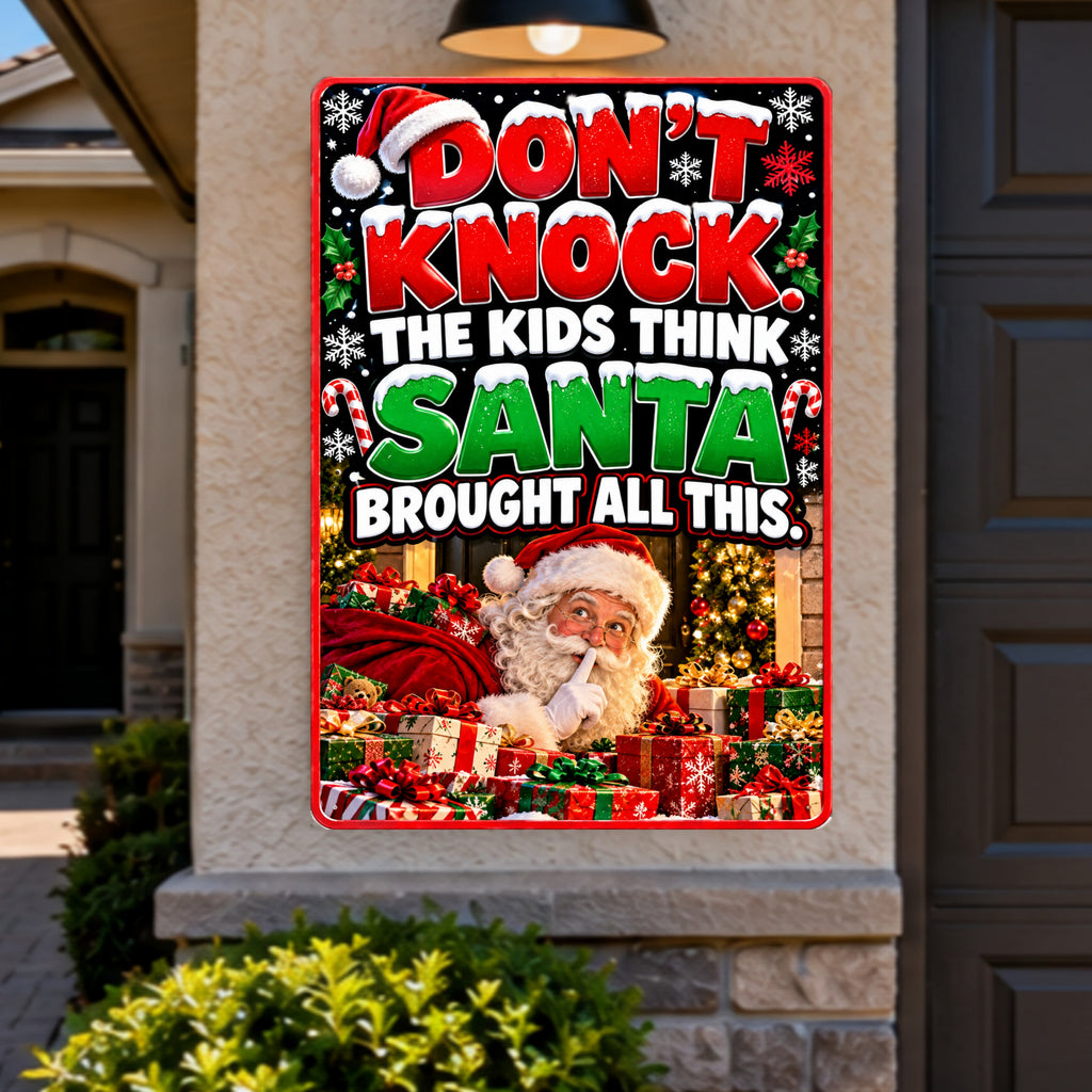 Funny Christmas Door Sign, Don’t Knock Santa 13x19 Laminated Holiday Home Decor