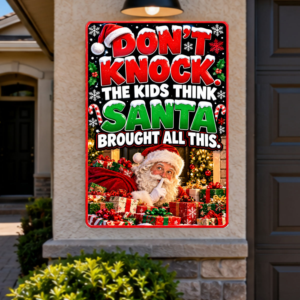 Funny Christmas Door Sign, Don’t Knock Santa 13x19 Laminated Holiday Home Decor
