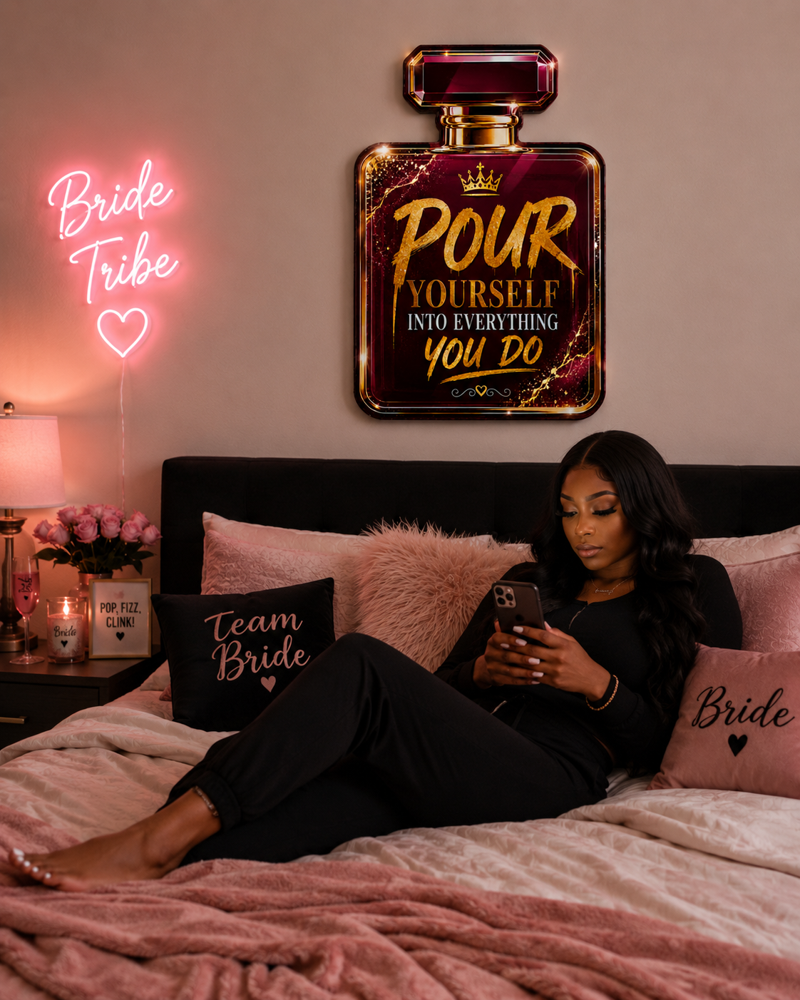 Pour Yourself Into Everything You Do Wooden Wall Art | Motivational Perfume Bottle Sign