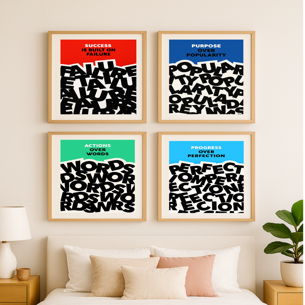 Motivational Wall Art Set Actions Over Words Purpose Over Popularity Progress Over Perfection Success Mindset Decor 13x19 Laminated