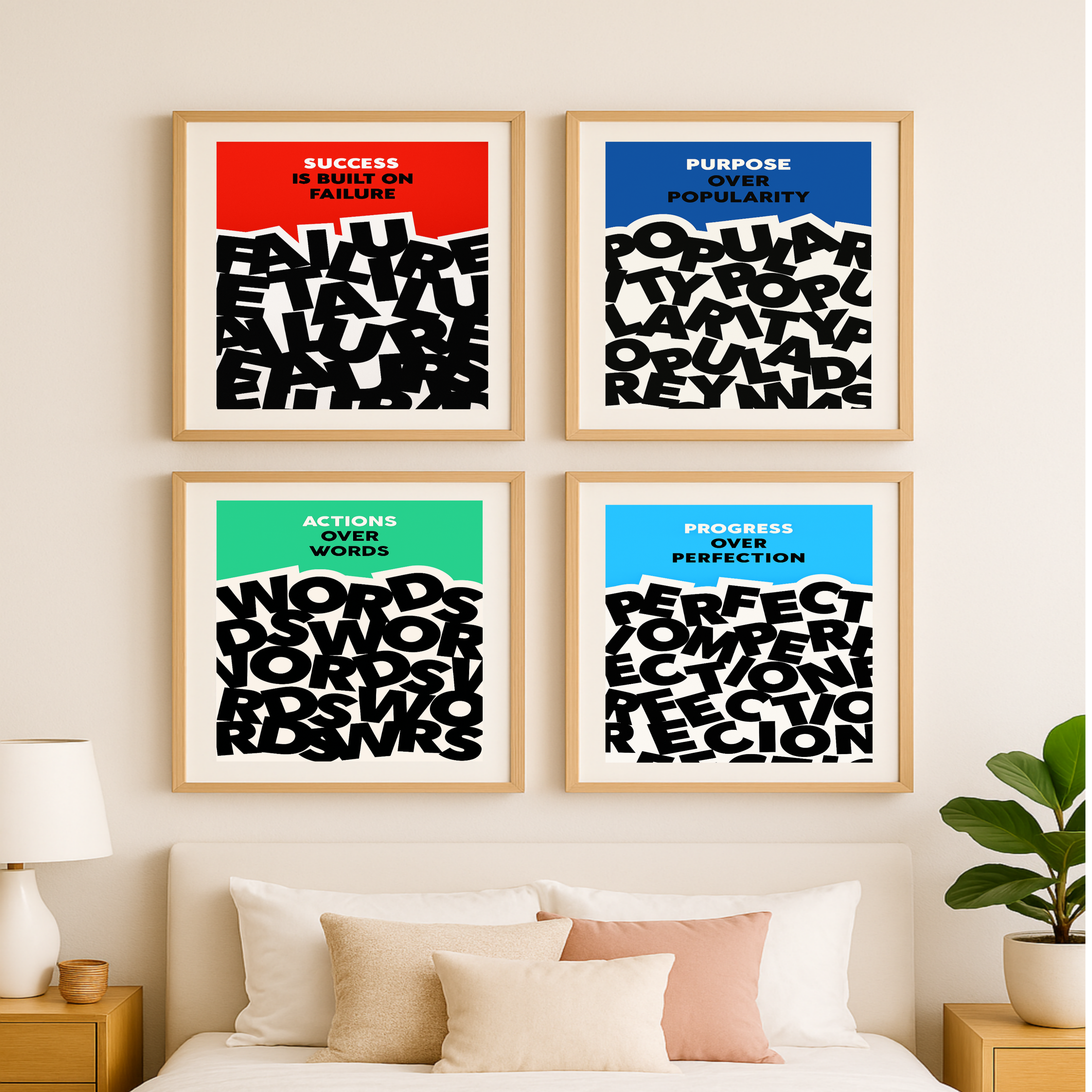 Motivational Wall Art Set Actions Over Words Purpose Over Popularity Progress Over Perfection Success Mindset Decor 13x19 Laminated