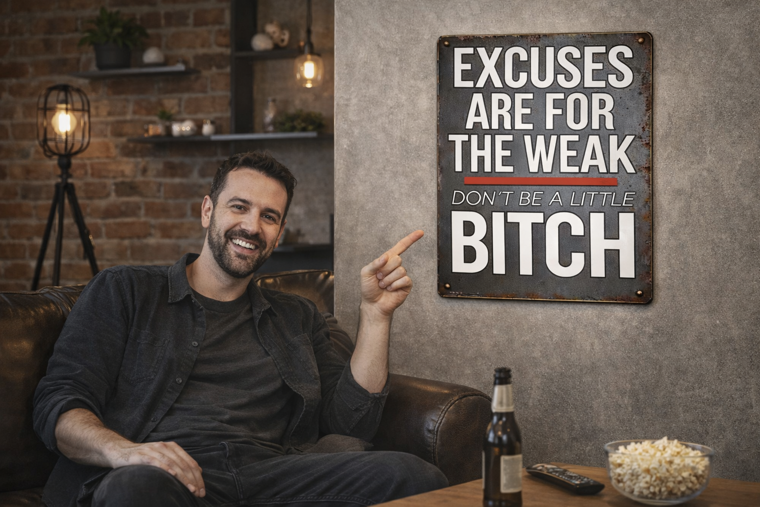 Motivational Tough Love Sign – “Excuses Are For The Weak” Wall Art | Bold Hustle Mindset Decor (13x19)