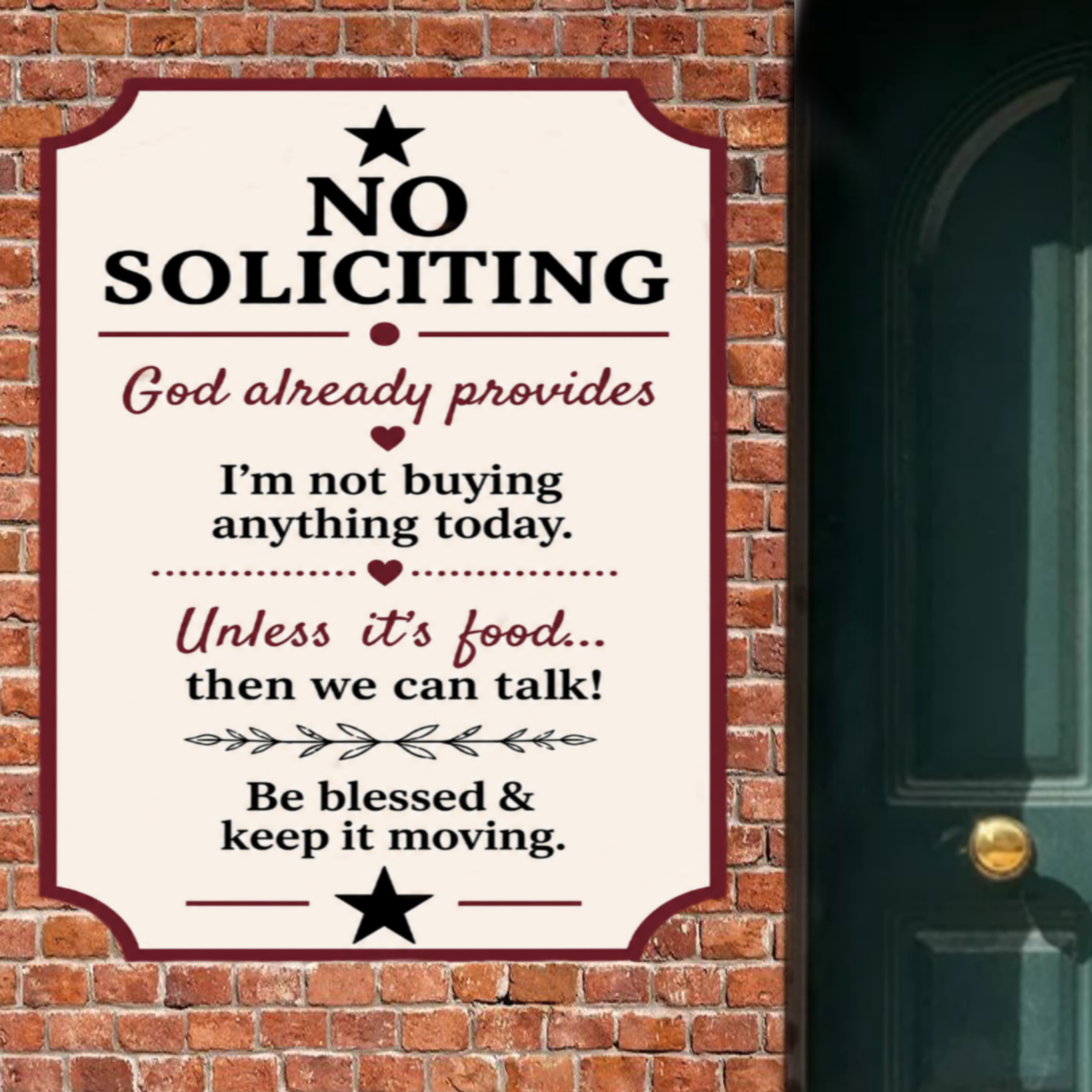 No Soliciting Wooden Sign | Funny Christian Door Decor | Handcrafted Weather Sealed Wall Sign
