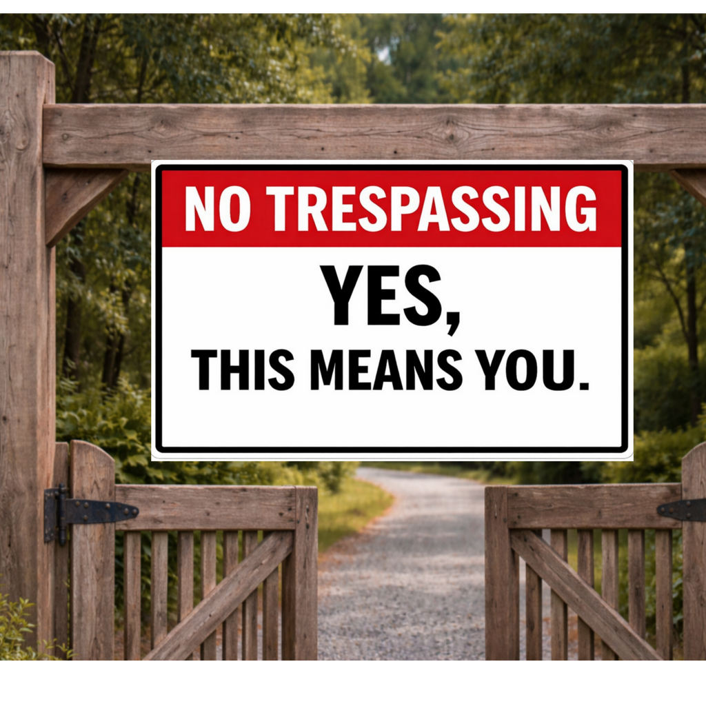 No Trespassing Sign Funny Yes This Means You 13x19 Laminated Outdoor Sign Bold Warning Door Sign Yard Security Sign Home Protection Decor