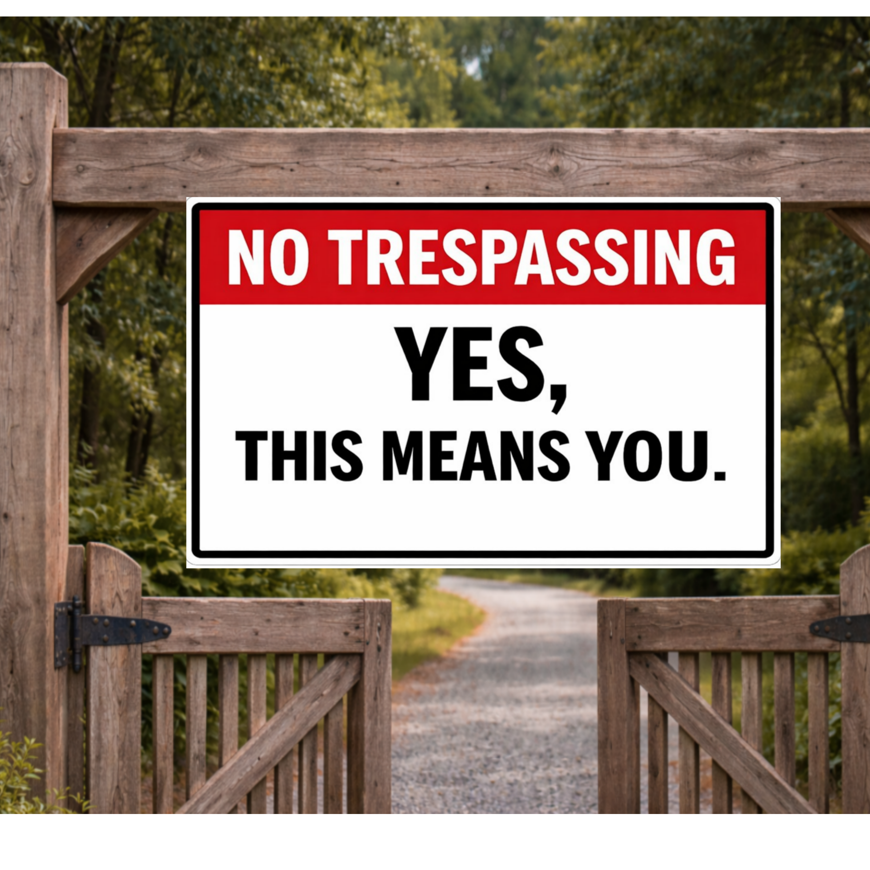 No Trespassing Sign Funny Yes This Means You 13x19 Laminated Outdoor Sign Bold Warning Door Sign Yard Security Sign Home Protection Decor