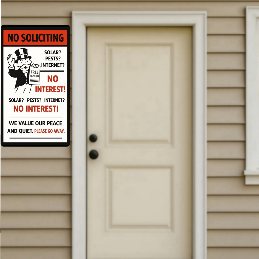 No Soliciting Sign No Interest We Value Our Peace And Quiet 13x19 Laminated Door Sign Funny No Salesmen Sign Home Decor