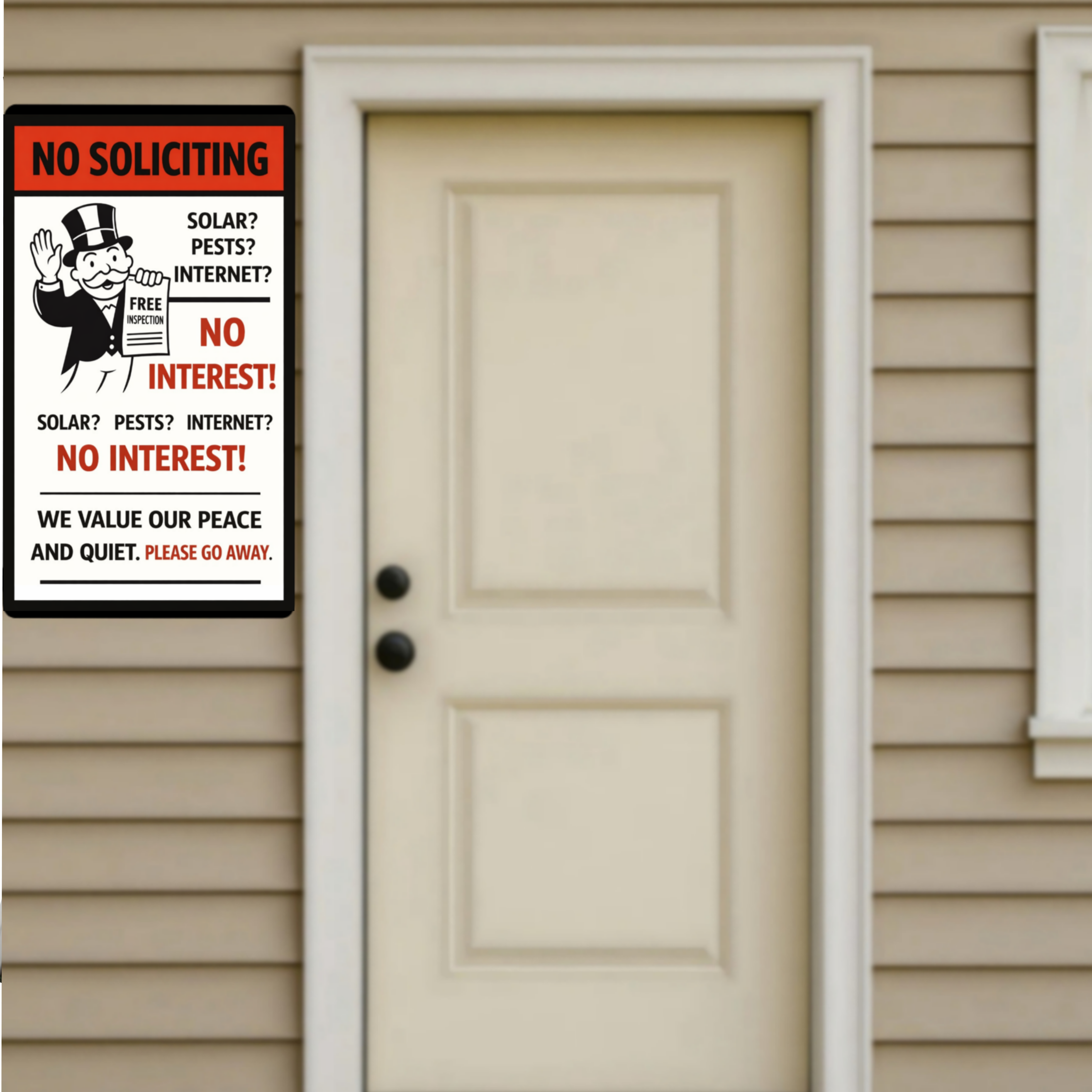 No Soliciting Sign No Interest We Value Our Peace And Quiet 13x19 Laminated Door Sign Funny No Salesmen Sign Home Decor