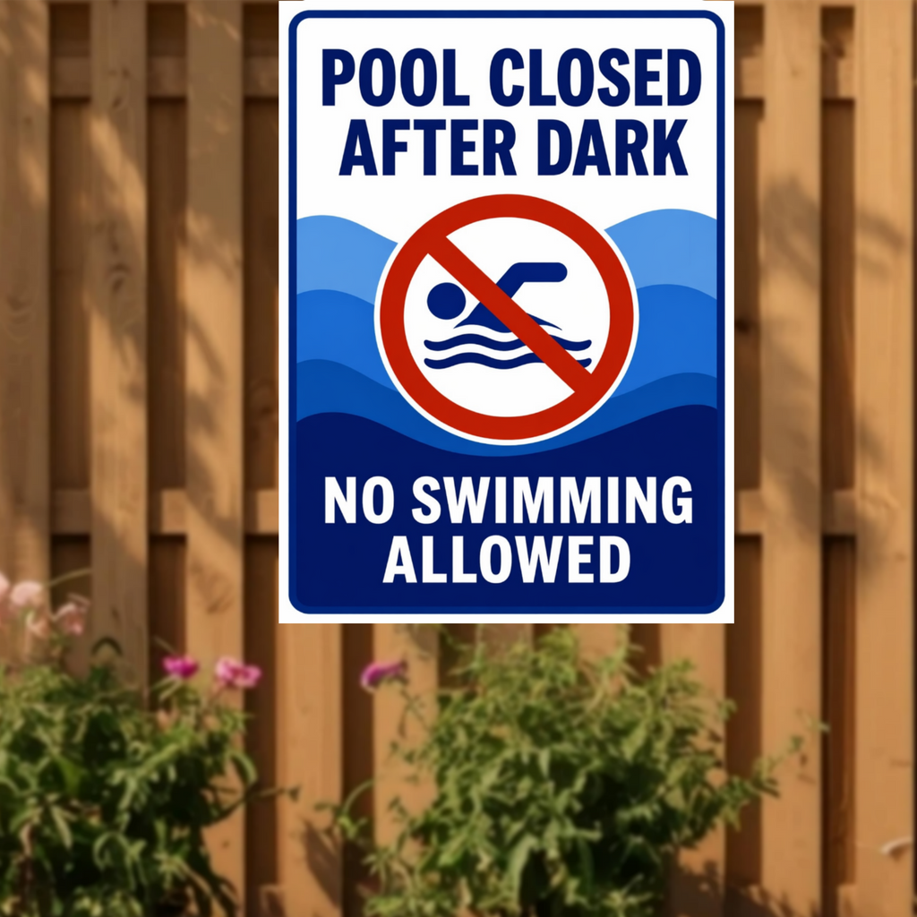 Pool Closed After Dark No Swimming Allowed Sign 13x19 Laminated Pool Rules Decor Backyard Pool Safety Sign