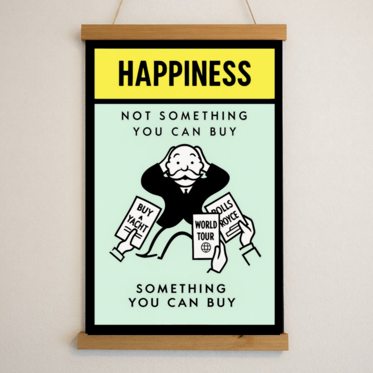 Monopoly Happiness LAMINATED PRINT – Not Something You Can Buy | Motivational Mindset Wall Art 13x19in