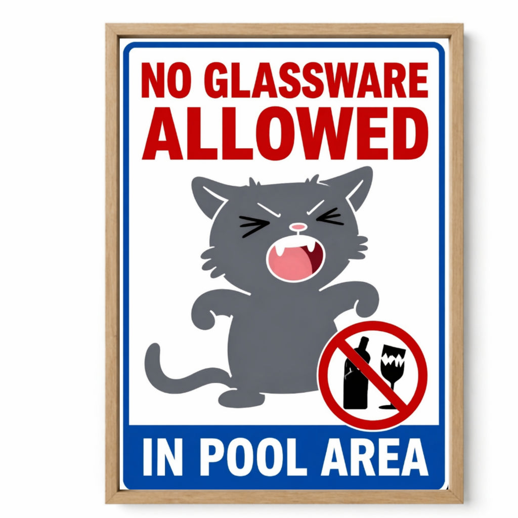 No Glassware Allowed In Pool Area Funny Pool Sign 13x19 Laminated Pool Rules Decor Backyard Pool Safety Sign