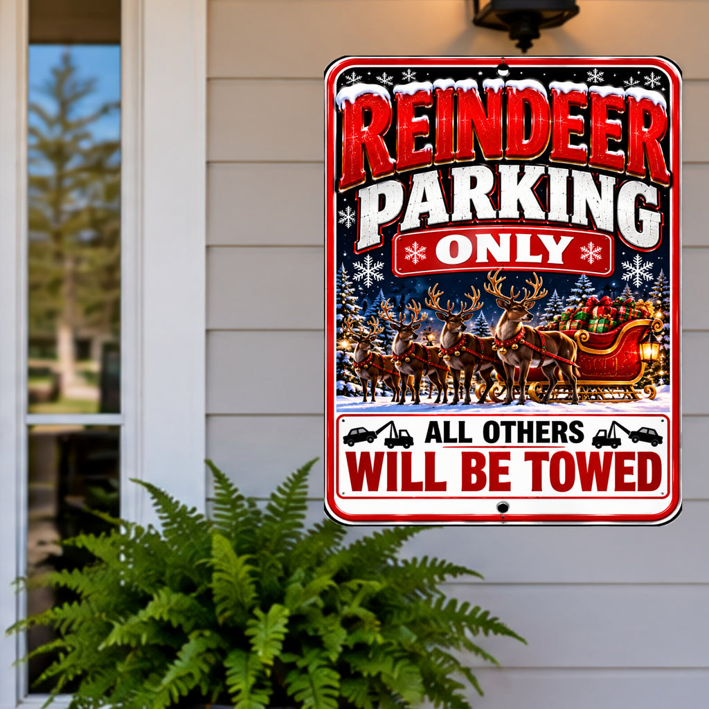 Reindeer Parking Only Sign, 13x19 Laminated Funny Christmas Holiday Parking Decor