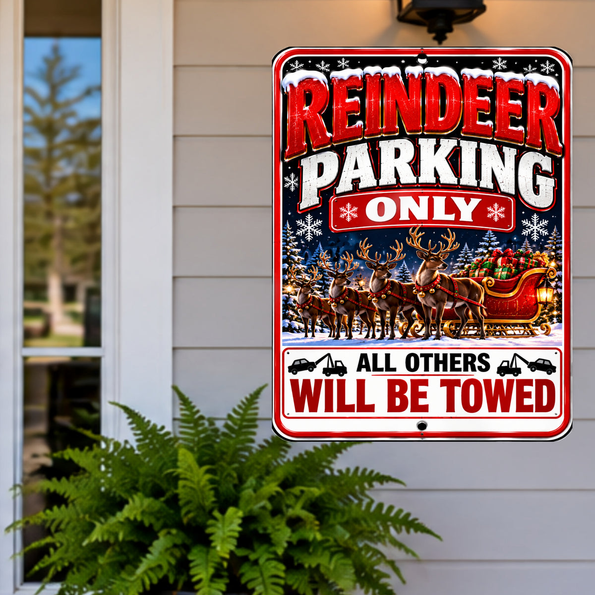 Reindeer Parking Only Sign, 13x19 Laminated Funny Christmas Holiday Parking Decor